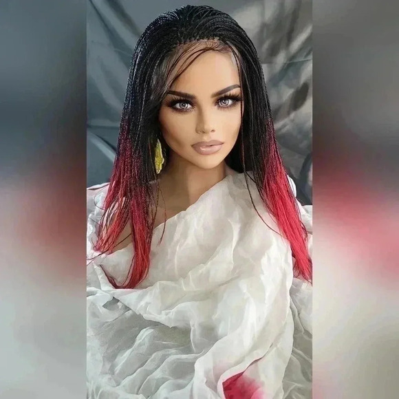 Yassine Red/Black Ombre Braided Wig | 100% Handmade Micro Millions Lace NWT - Picture 10 of 17